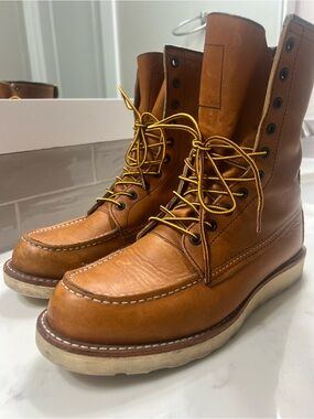 Red Wing Shoes Moc Toe Work Boots - Cognac Brown with Yellow Laces